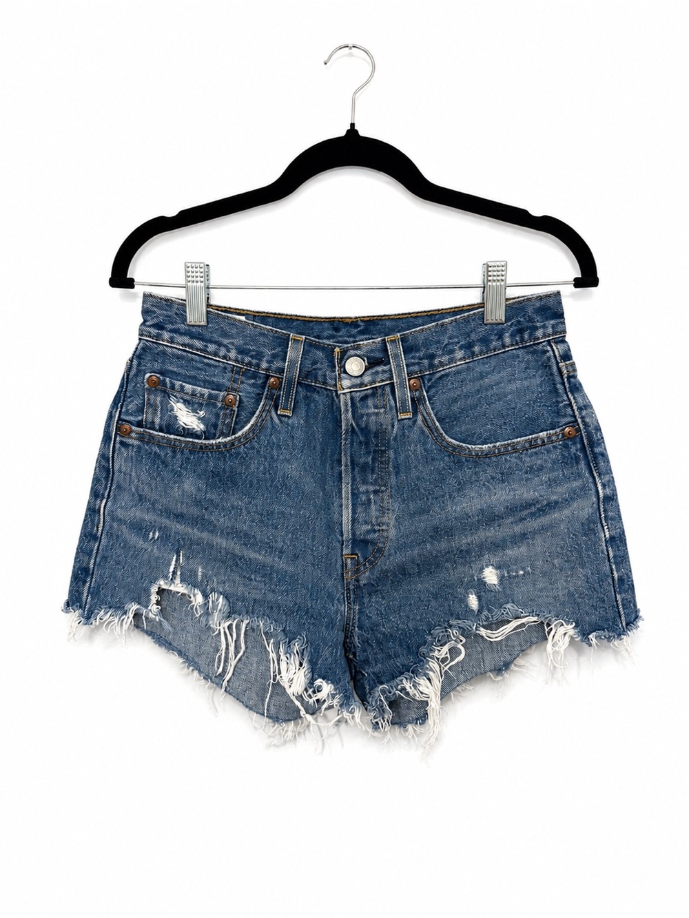 Levi’s 501 Original Distressed Denim Shorts Athens Mid Size 26